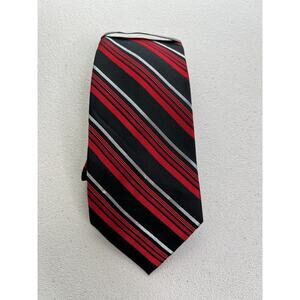 Croft & Barrow Black, Red, Gray Striped Pattern 100% Silk Tie NWT